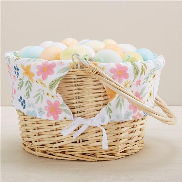 Personalization Universe Personalized Easter Flowers Hand-Woven Easter Basket with Folding Handle, Baby's First Easter, Perfect for Basket Stuffers, Girls - Natural