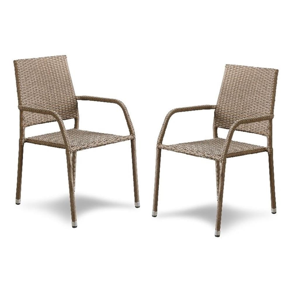 Pemberly Row Set of 2 Outdoor PE Wicker/Rattan Natural Chairs