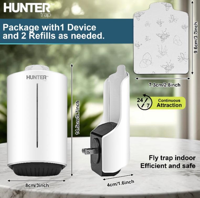 Hunter Fruti Fly Traps for Indoor, Safer UV Light Knit Indoor Catcher, Wall Plug in Device for Home, Flying Insect Trap, Bug Killer Gnats, House Flies, Fruit Flies, (1 Device + 2 Refills Cartridges)