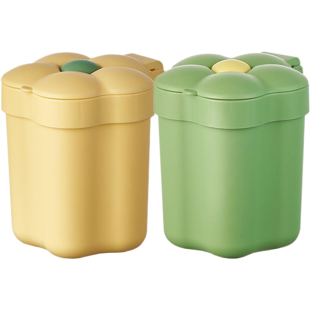 ABOOFAN 2pcs Trash Can with Lid Small Plastic Garbage Can with Lid Countertop Trash Bin Desk Trash Can Plastic Bins Table Top Trash Can Desk Trash Bin Mini Container Office Cute