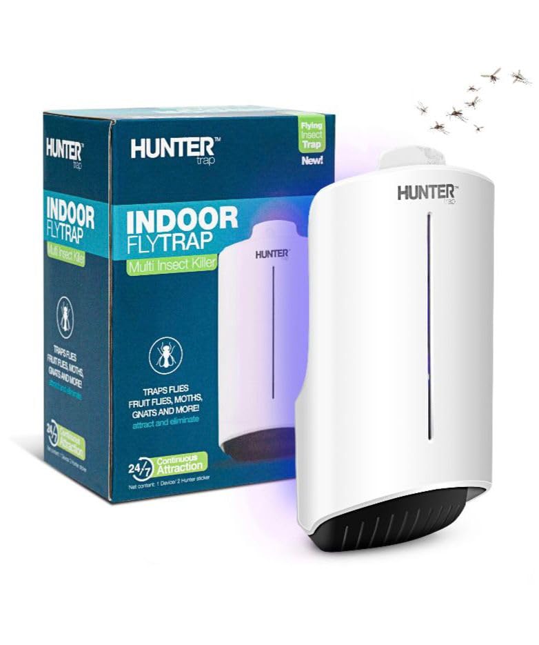 Hunter Fruti Fly Traps for Indoor, Safer UV Light Knit Indoor Catcher, Wall Plug in Device for Home, Flying Insect Trap, Bug Killer Gnats, House Flies, Fruit Flies, (1 Device + 2 Refills Cartridges)