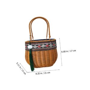 BESTOYARD Rattan Handbag Natural African Basket Toy Magazine Storage Fair Trade Basket Seagrass Belly Basket Market Basket with Handle Flower Girl Basket To Weave Pp Groceries