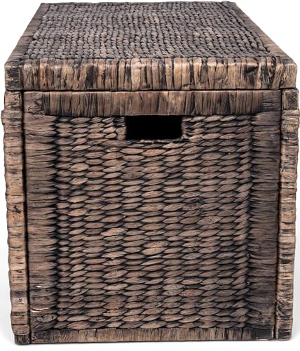 Finch Wicker Trunk - Vintage and Boho style Chest to store Blanket and toys, Ideal for Living Room, Bedroom, Kids Room, Wooden Frame with Water Hyacinth Woven Construction, Brown