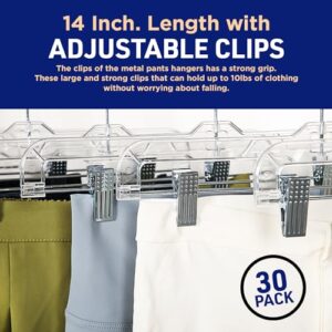 Lifemaster Clear Plastic Hangers - 30 Pieces 14 Inches Anti-Slip Space-Saving, Closet Organization Solution - Pants, Trousers, Skirts, Jeans Hangers with 360° Swivel Hook and Adjustable Clips - Clear