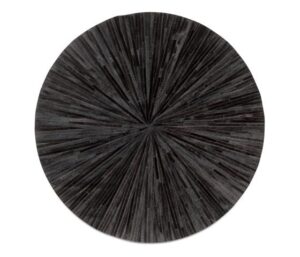 elyssia decor home premium cowhide leather hand made stripes patterned round area rug - 10x10 ft - black, premium hand made house carpet for living room, bedroom, entryway