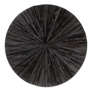 ELYSSIA DECOR HOME Premium Cowhide Leather Hand Made Stripes Patterned Round Area Rug - 10X10 ft - Black, Premium Hand Made House Carpet for Living Room, Bedroom, Entryway