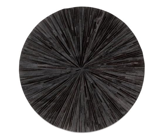 ELYSSIA DECOR HOME Premium Cowhide Leather Hand Made Stripes Patterned Round Area Rug - 10X10 ft - Black, Premium Hand Made House Carpet for Living Room, Bedroom, Entryway