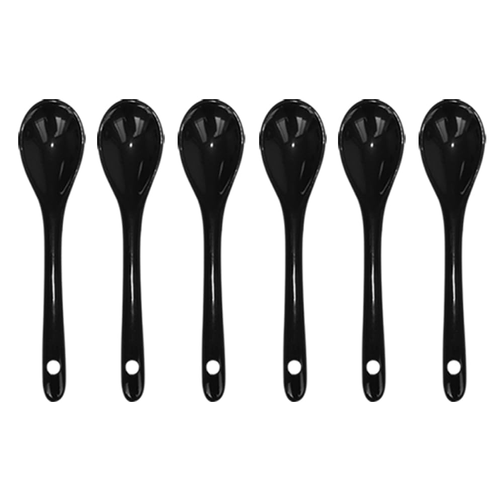 Pirhosigma 6 pcs Black Porcelain Egg Spoons Ceramic Spoons 4.7 inch Coffee Dessert Yogurt Tea Milky Tea