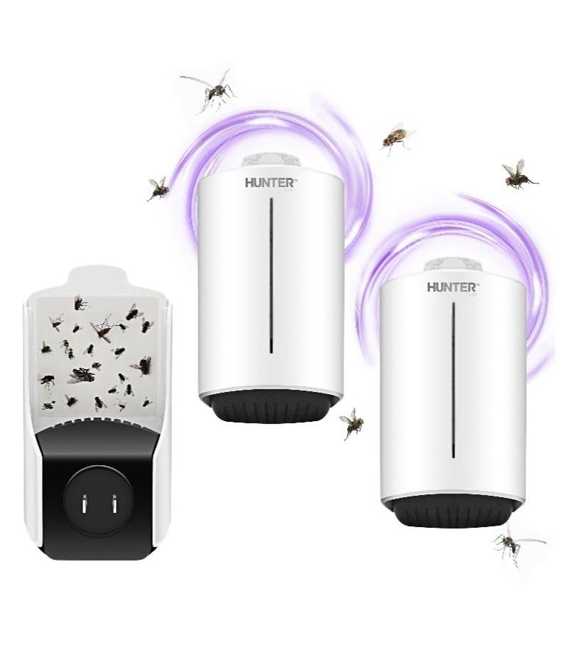 Hunter Fruti Fly Traps for Indoor, Safer UV Light Knit Indoor Catcher, Wall Plug in Device for Home, Flying Insect Trap, Bug Killer Gnats, House Flies, Fruit Flies, (1 Device + 2 Refills Cartridges)