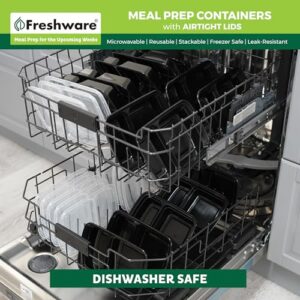 Freshware Meal Prep Containers [50 Pack] 2 Compartment with Lids, Food Storage Containers, Bento Box, BPA Free, Stackable, Microwave/Dishwasher/Freezer Safe (28 oz)