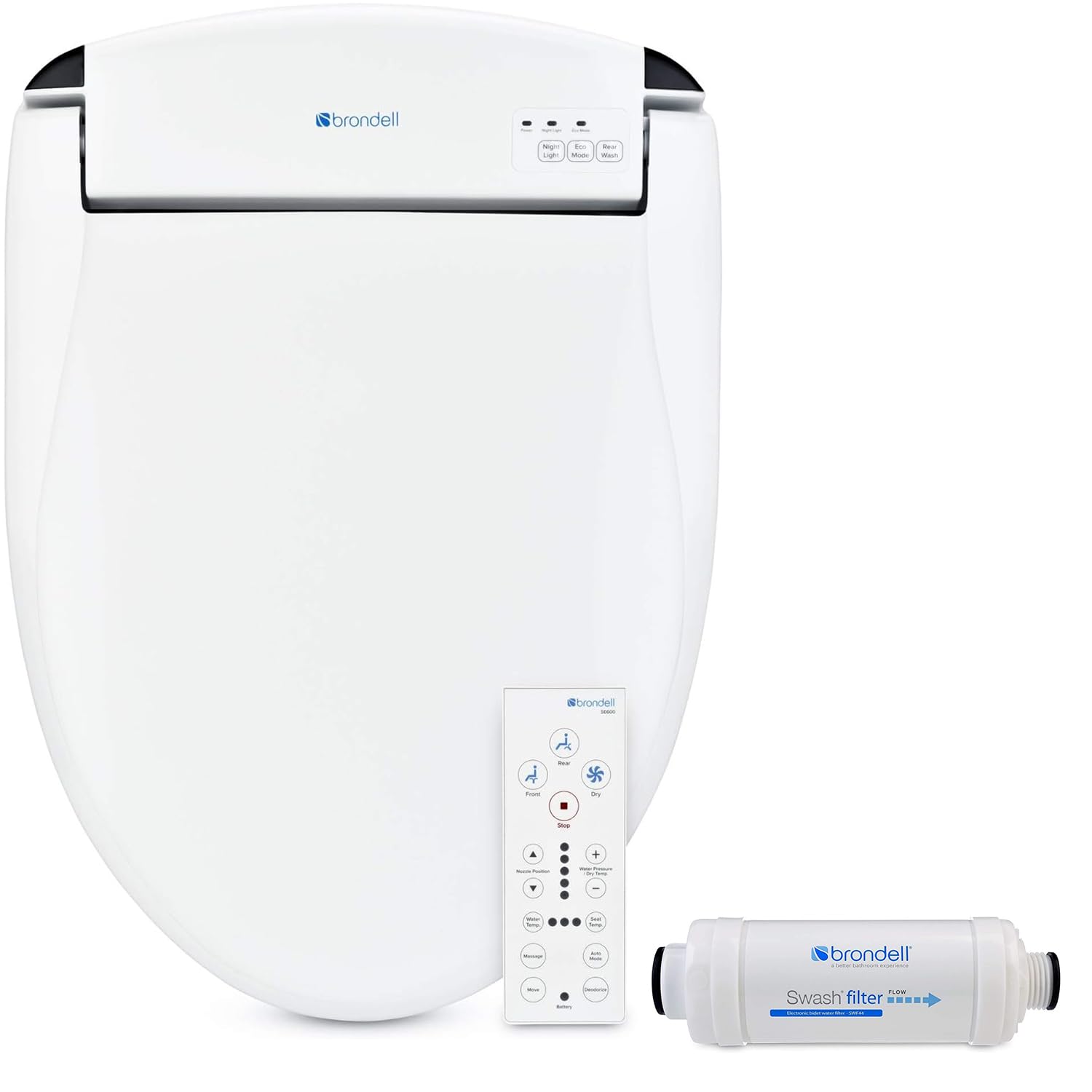 Brondell SE600 Swash Electronic Bidet Toilet Seat for Elongated Toilets and SWF44 Swash Bidet Filter Bundle