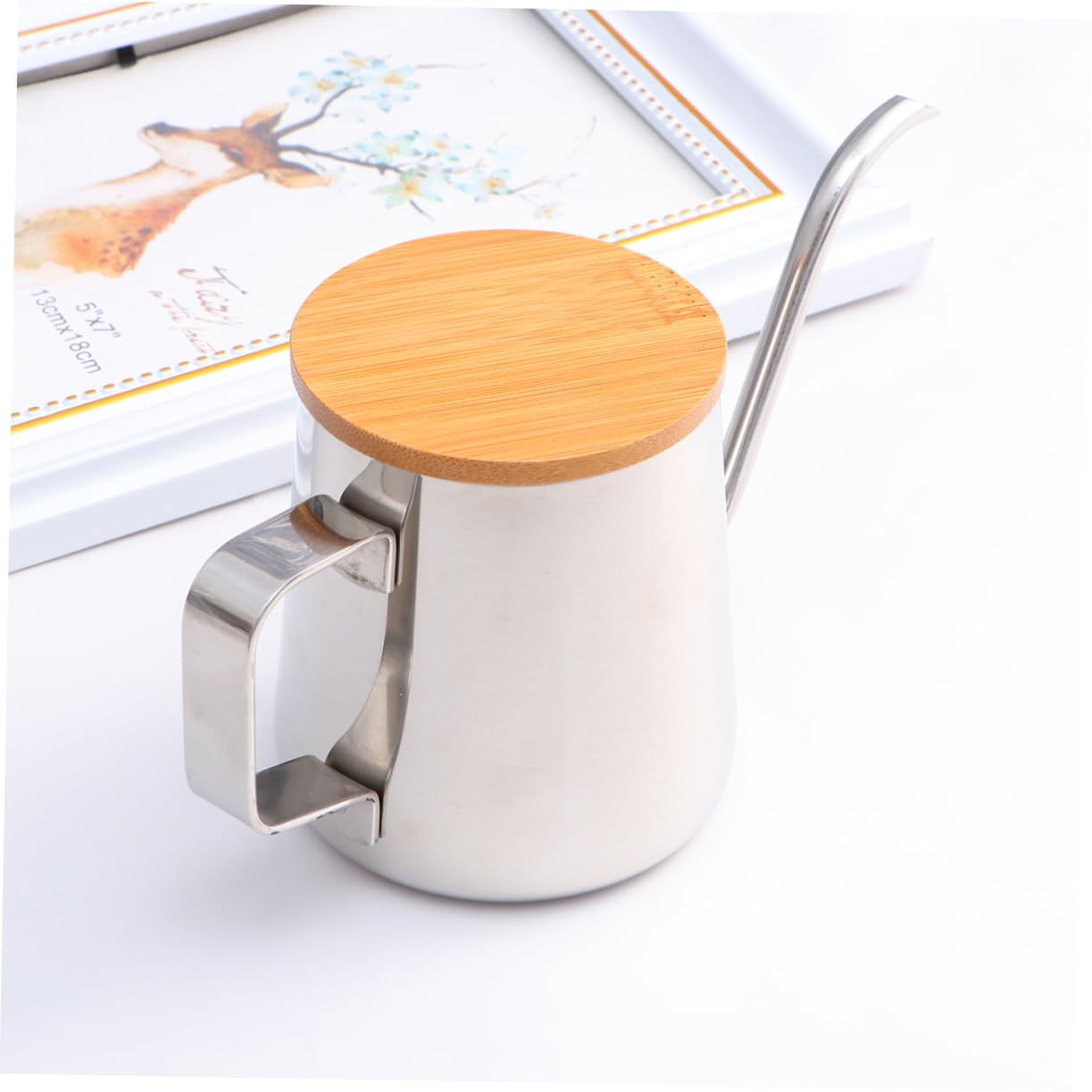 LABRIMP Goose Neck Teapot Kettle Espresso Long Neck Kettle Juice Jug Dispenser Small Coffee Pitcher Vacuum Coffee Pot Coffee Maker Hand Pour Pot Wooden Stainless Steel