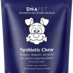 DNA PET Synbiotic Chew for Dogs - Probiotic & Collagen Blend for Gut, Joint & Skin Care, Grain-Free, Air-Dried, Handcrafted in The USA, for All Dogs 12+ Weeks, 8 Oz