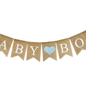 Shimmer Anna Shine Baby Boy Burlap Banner for Baby Shower Decorations and Gender Reveal Party (Light Blue Heart)