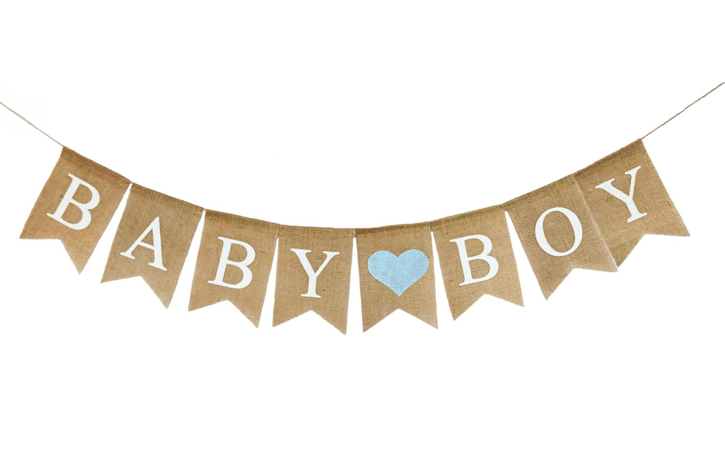 Shimmer Anna Shine Baby Boy Burlap Banner for Baby Shower Decorations and Gender Reveal Party (Light Blue Heart)