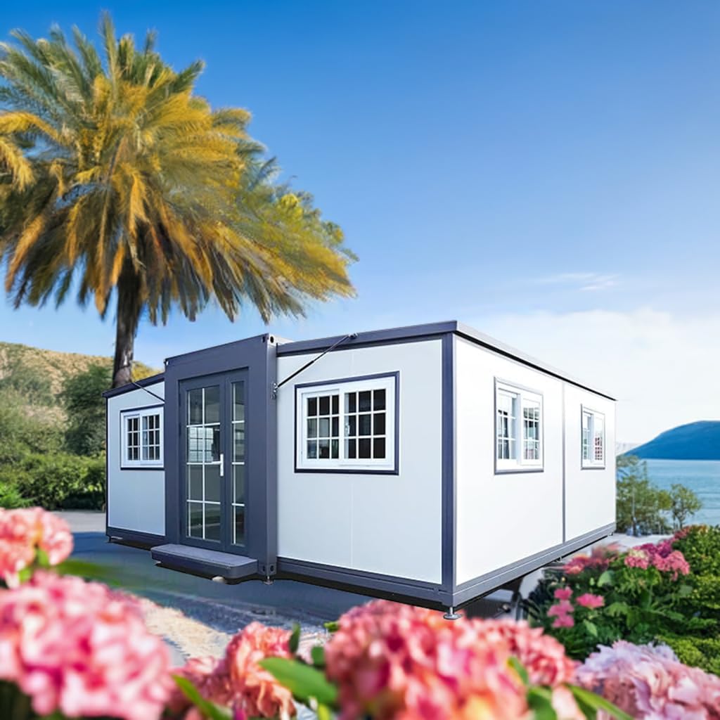 SalQam Container Homes 20ft and 40ft Portable Prefabricated Tiny Home, Mobile Expandable Prefab House for Garden,Warehouse,Storage,Vacation Houses,Office Spaces with Restroom Easy Assemble.