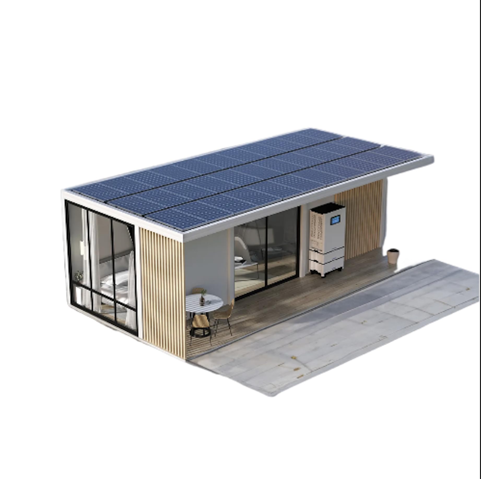 Generic Container Prefab Mobile Home with Solar System,for Hotel,Booth,Villa,Workshop, white, Pwch1