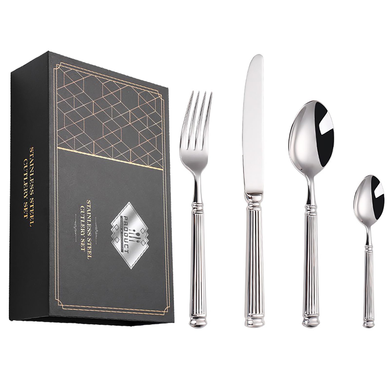 16 Piece Silverware Set for 4,Roman column Luxury 18/10 Stainless Steel Flatware,Cutlery Set Mirror Polished Forks Spoons and Knives Set Utensils Sets for Home Kitchen Restaurant Gift Box Packing