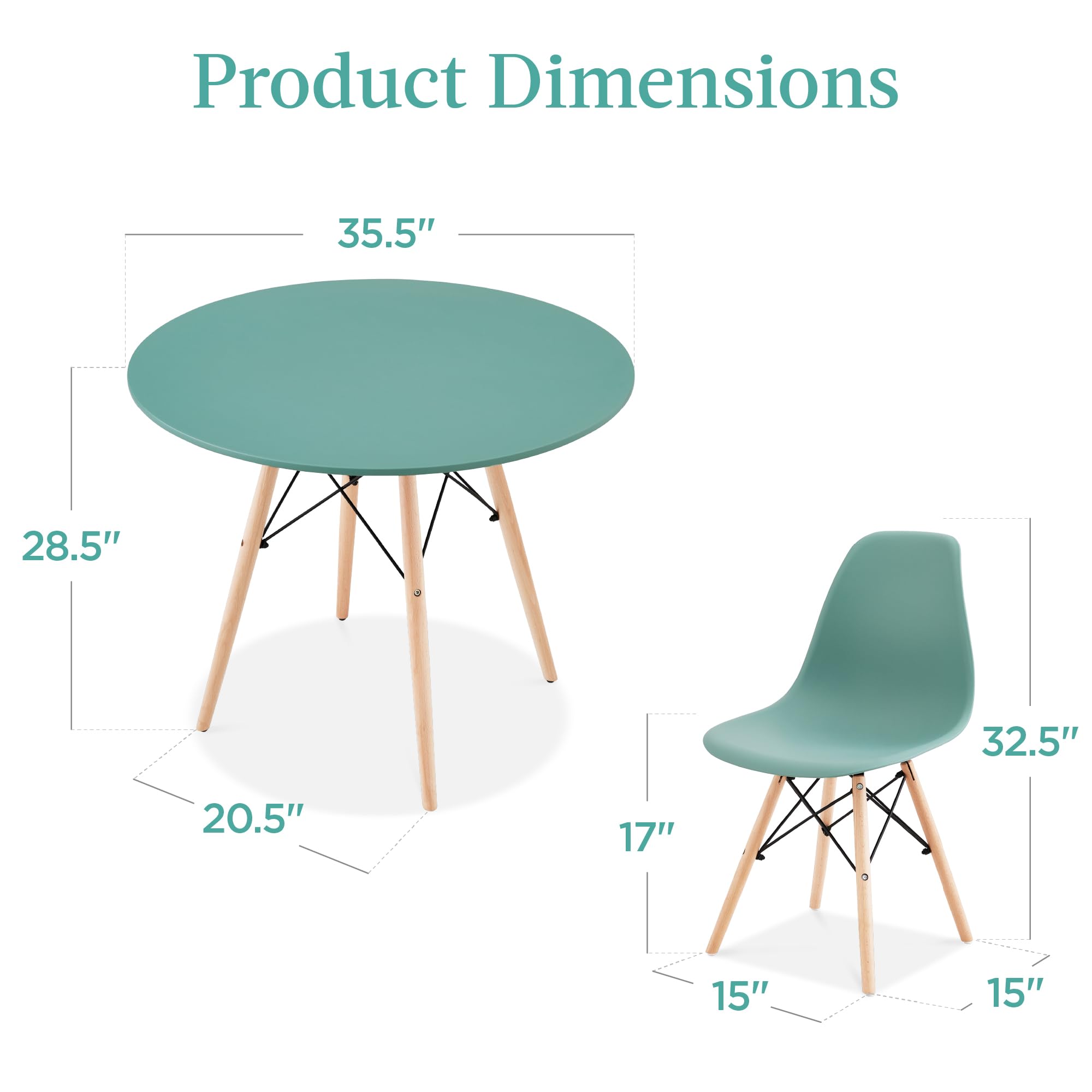 Best Choice Products 5-Piece Dining Set, Compact Mid-Century Modern Table & Chair Set for Home, Apartment w/ 4 Chairs, Plastic Seats, Wooden Legs, Metal Frame - Light Green/Oak