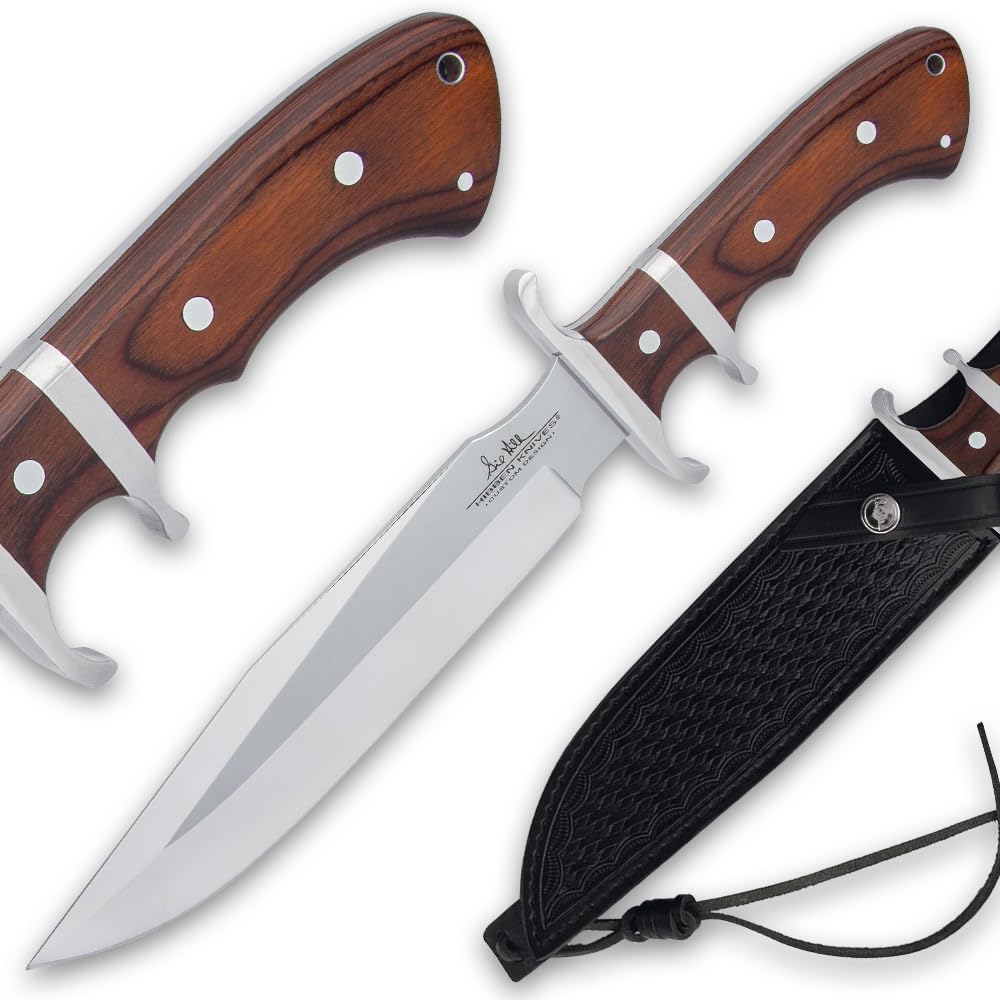 Gil Hibben United Cutlery Sub-Hilt Fighter Knife & Sheath | 5Cr15Mov Stainless Steel Blade | Bloodwood Handle | Stainless Steel Guard | 14 1/8" Length