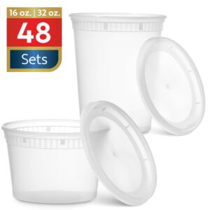 48 Pack Plastic Deli Containers with Lids (16, 32 oz 24 Each) - Food Storage Containers with Lids - Clear Disposable Meal Prep Containers, BPA Free, Stackable, Leakproof, Microwave and Freezer Safe