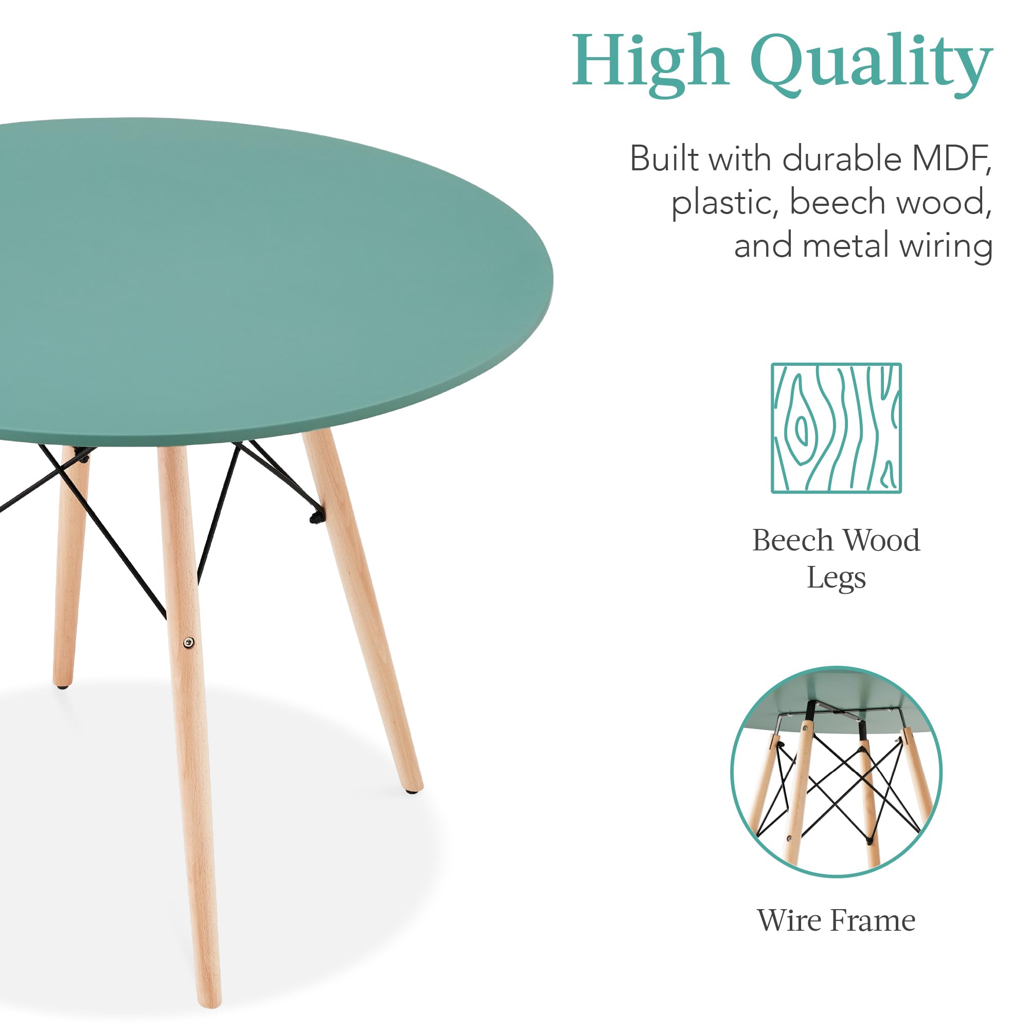 Best Choice Products 5-Piece Dining Set, Compact Mid-Century Modern Table & Chair Set for Home, Apartment w/ 4 Chairs, Plastic Seats, Wooden Legs, Metal Frame - Light Green/Oak