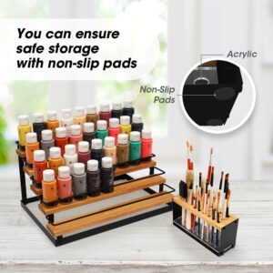 J JACKCUBE DESIGN Craft Paint & Brush Organizer 5 Tier Storage Rack, Holds 50 Citadel, Vallejo Paint Bottles and 17 Paint Brushes Tools Holder (Black) -MK1031A