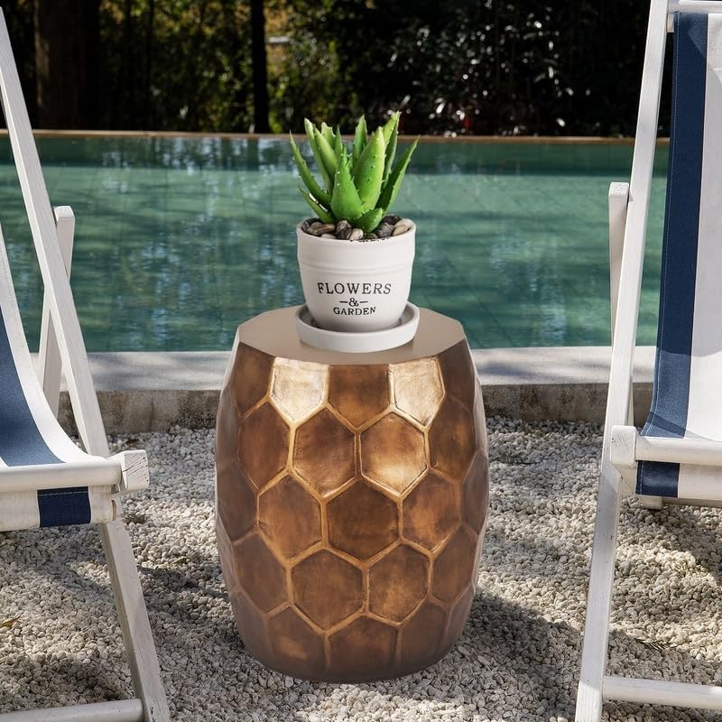 Adeco Round Copper End Table Outdoor Side Table or Stool for Patio