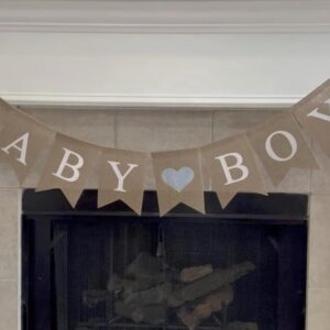 Shimmer Anna Shine Baby Boy Burlap Banner for Baby Shower Decorations and Gender Reveal Party (Light Blue Heart)