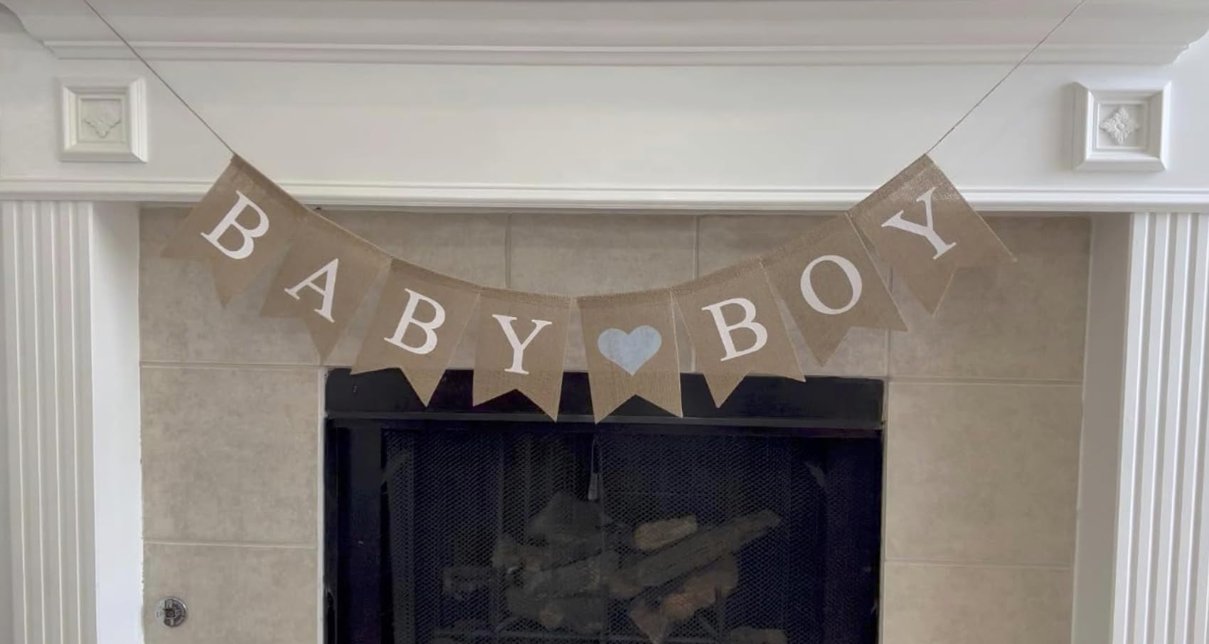 Shimmer Anna Shine Baby Boy Burlap Banner for Baby Shower Decorations and Gender Reveal Party (Light Blue Heart)