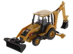 420 xe backhoe loader with work tools yellow 1/64 diecast model by diecast masters 85765