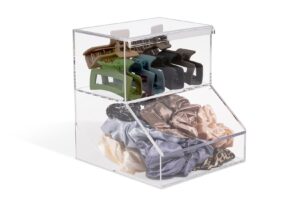 inevibe hair tie holder & bows organizer - 2 compartment acrylic container w/lids for storing bracelets, headbands, claw clips & accessories for bathroom & countertop display