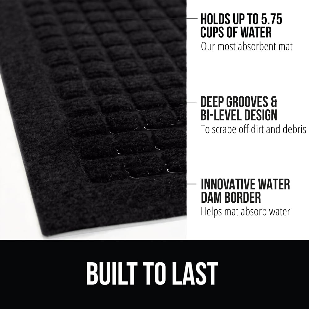 Gorilla Grip 100% Waterproof Ultra Absorbent Moisture Guard Doormat, Absorbs Up to 5.7 Cups of Water, Stain and Fade Resistant, Spiked Rubber Backing, All Weather Door Mat, 2 Pack, 35x23, Black