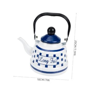 LABRIMP Enamel Steel Handle Pot Retro Espresso Machine Induction Stovetop Teakettle Teapot Whistling Tea Pots Camping Coffee Pot Flute Kettle Applique Household Enamelled Steel