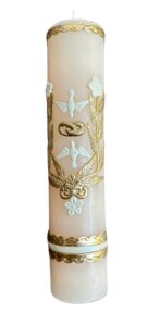 san rafael arcangel wedding candle with two doves vela de matrimonio con los simbolos catolicos de la paloma y las arras de casamiento 8 inch cirio de boda