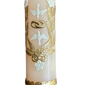 San Rafael Arcangel Wedding Candle with Two Doves Vela de Matrimonio con Los Simbolos Catolicos de la Paloma y las Arras de Casamiento 8 inch Cirio de Boda