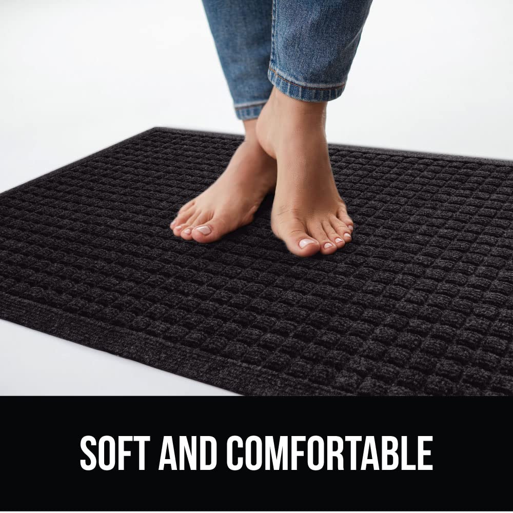 Gorilla Grip 100% Waterproof Ultra Absorbent Moisture Guard Doormat, Absorbs Up to 5.7 Cups of Water, Stain and Fade Resistant, Spiked Rubber Backing, All Weather Door Mat, 2 Pack, 35x23, Black