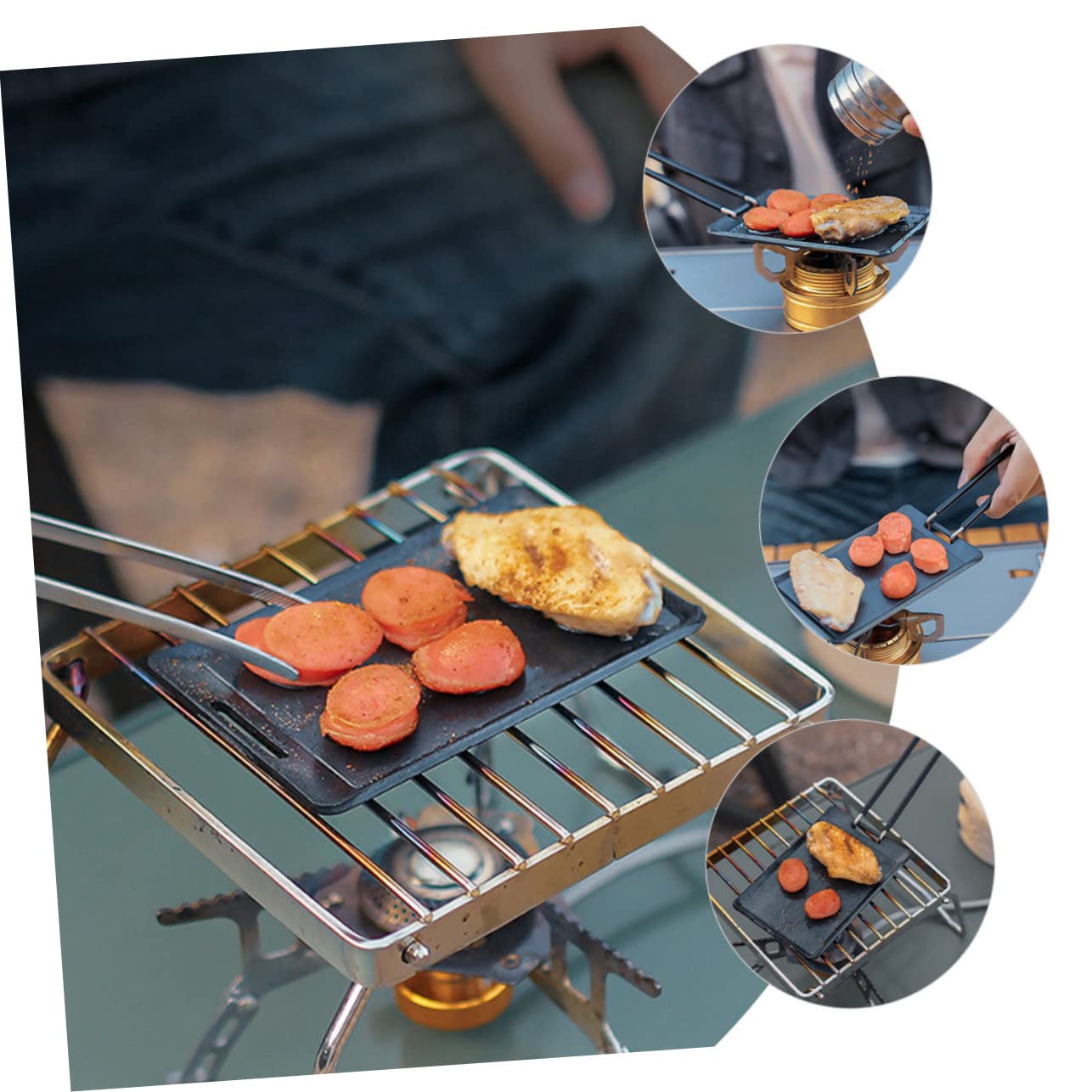 MUCKLILY Outdoor Camping Grill Pan Camping Cooking Accessories Camping Skillet Household Steak Plate Outdoor Grilled Plate Grilling Trays for Outdoor Grill Baking Tray Camping Supplies