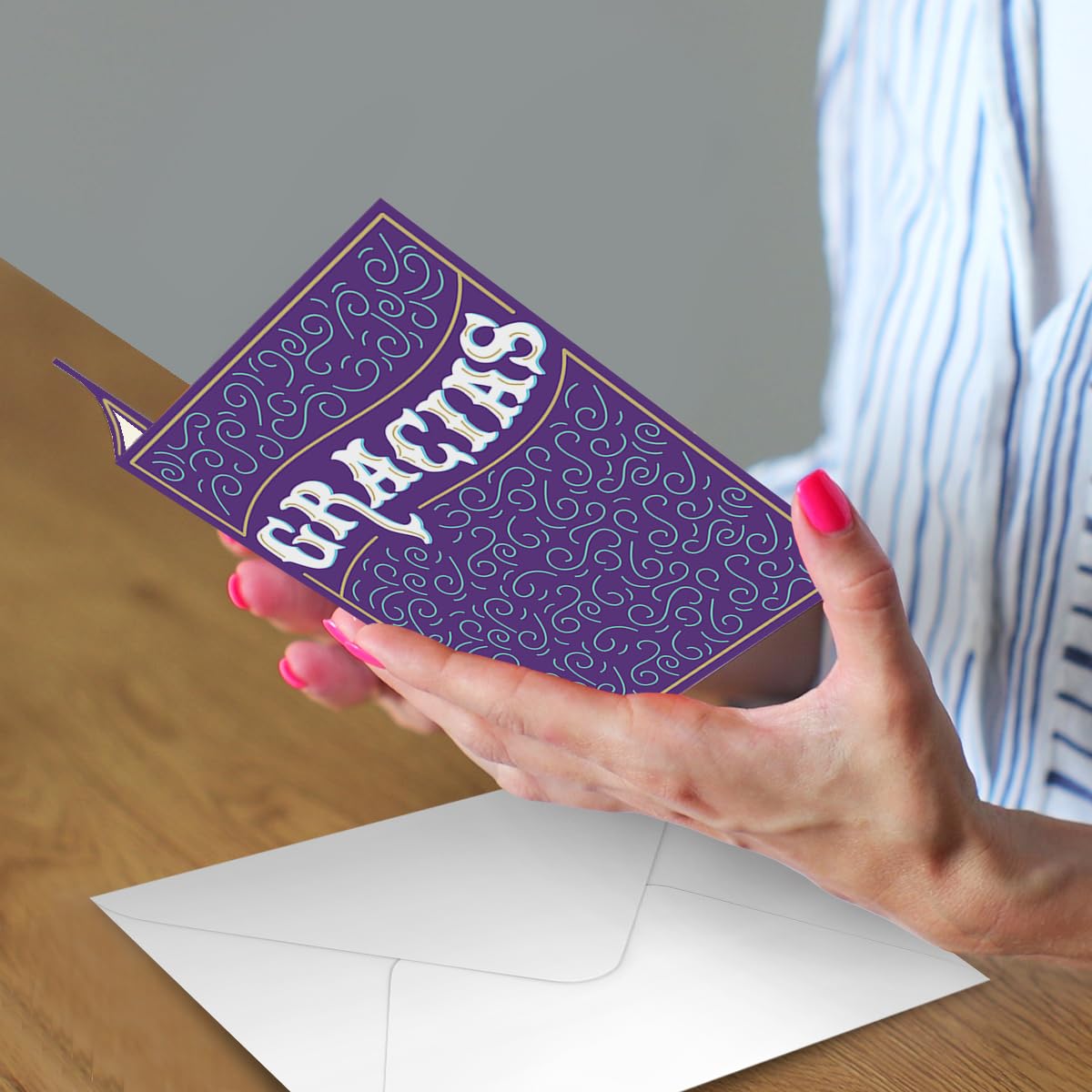 Designer Greetings Pensamientos Especiales, Spanish Thank You Cards, “GRACIAS” Purple Pattern (6 Cards and Envelopes) – Perfect for Any Occasion