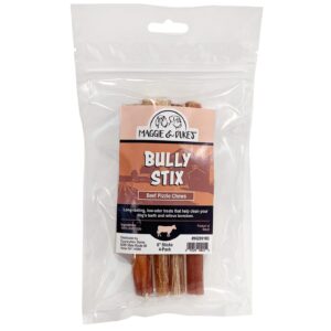 countrymax maggie & duke's natural bully stix beef pizzle long lasting, low odor dog chew treats for dental health (6 inches, 1, count)