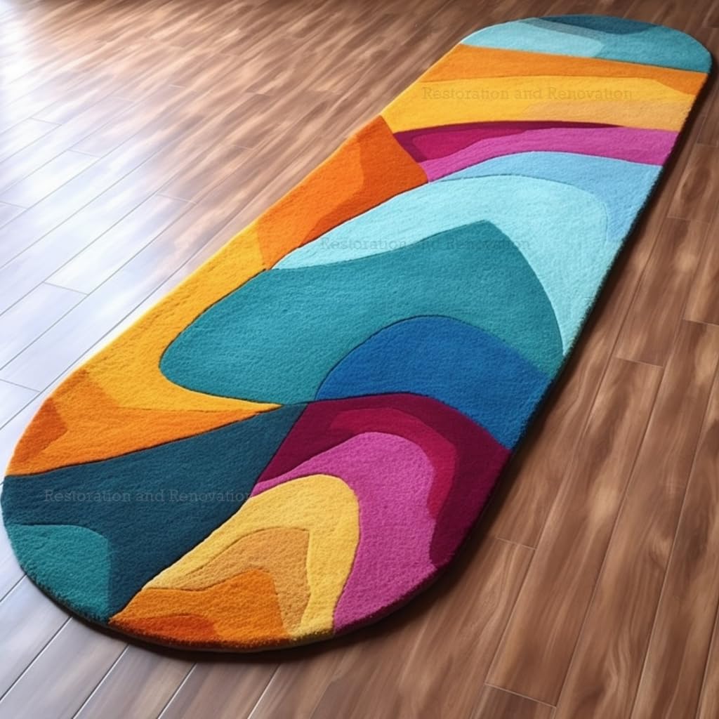 Restoration and Renovation Modern Runner Wool Rug - Vibrant Colorful Patterns with Abstract & Geometric Design Carpet - Plush Texture for Living Room, Bedroom, Hallway (2.6' x 15', AquaFlow Spectrum)