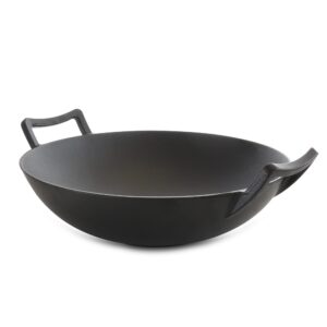 Megachef 14 Inch Pre-Seasoned Cast Iron Wok with Lid