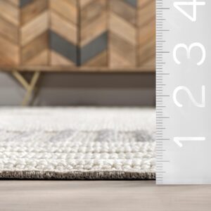 nuLOOM Nicka Striped 9x12 Machine Washable Area Rug for Living Room Bedroom Dining Room Kitchen, Light Grey/Cream