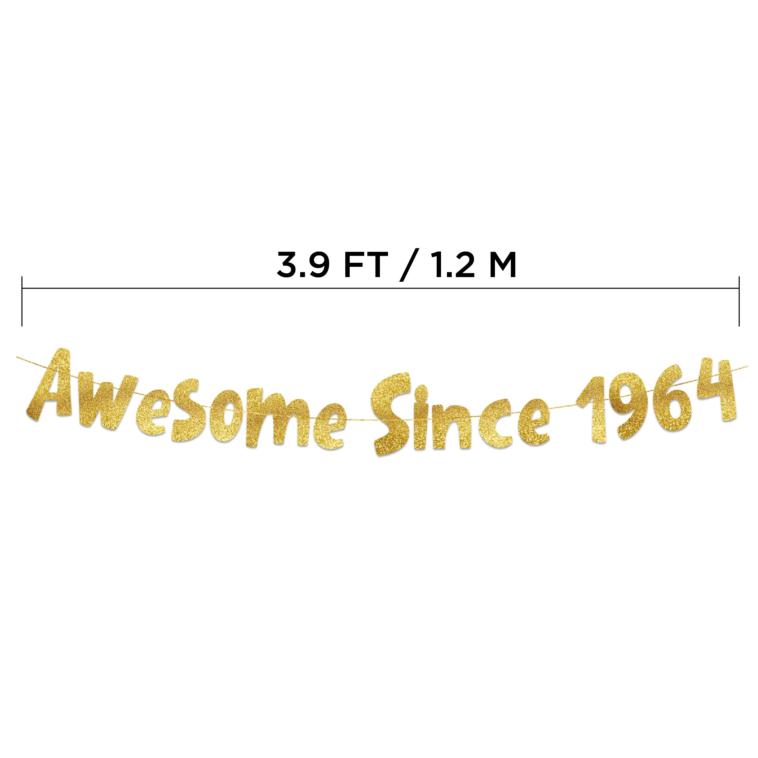 Awesome Since 1964 Gold Glitter Banner - 60th Birthday and Anniversary Party Decorations