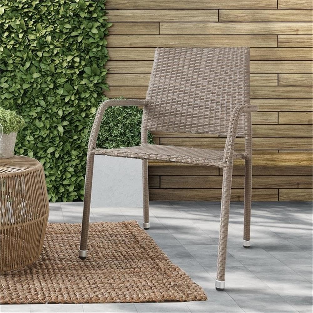 Pemberly Row Set of 2 Outdoor PE Wicker/Rattan Natural Chairs