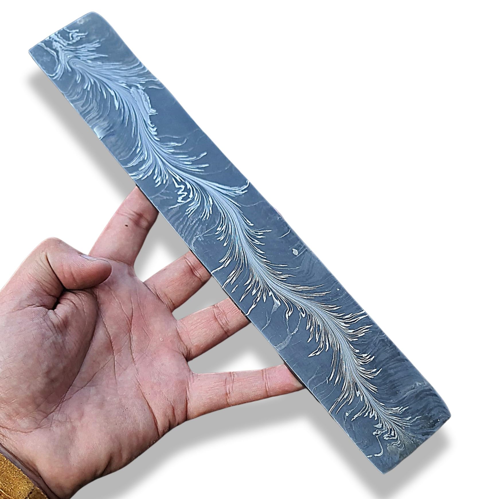 JNR Traders Forged Feather Pattern Damascus Billet - Damascus Bar Stock - Knife Making Supplies 12 Inch 3815