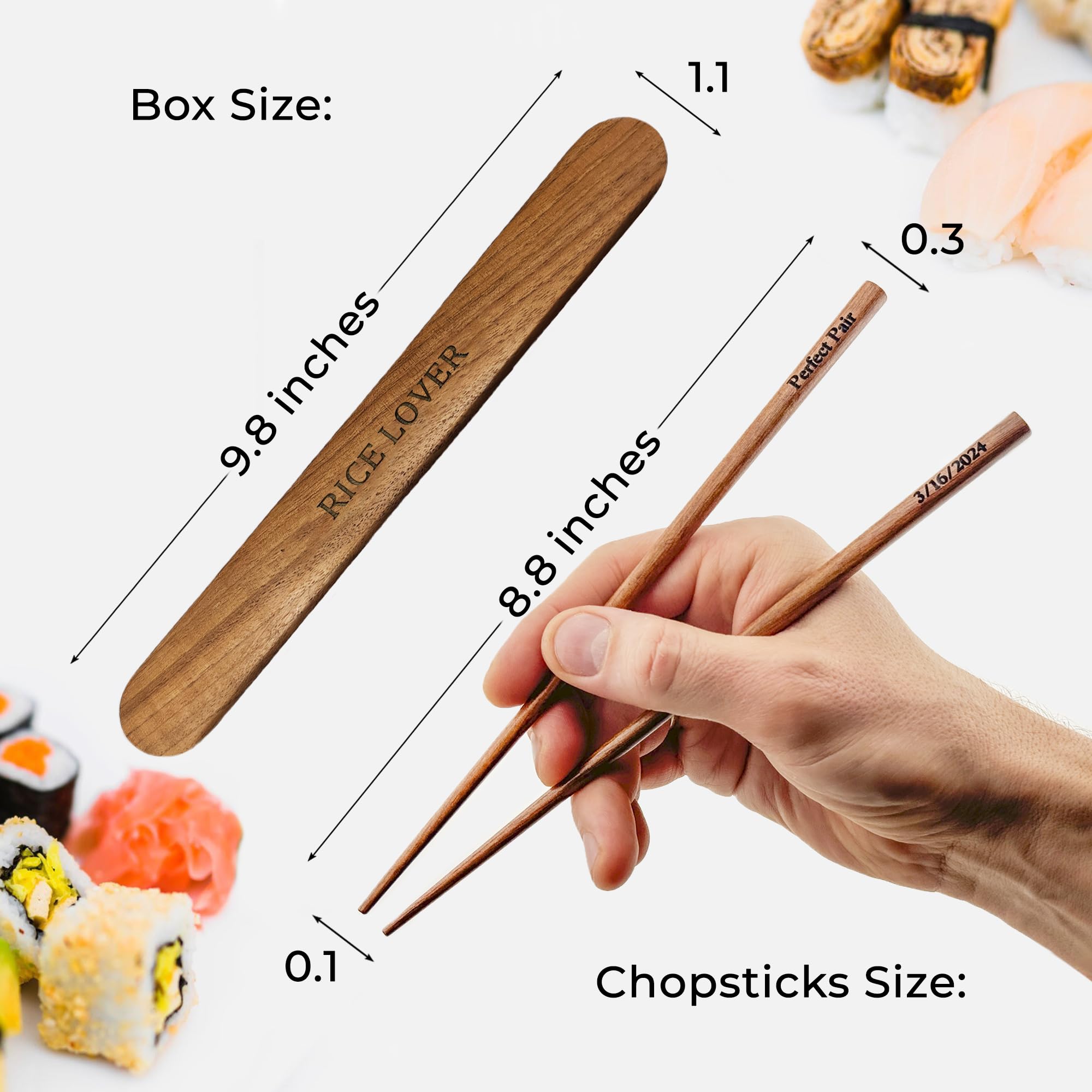 Walnut Chopsticks Reusable Engraved With Personalized Names Classic or Japanese Chinese Style Wood Chopsticks Dinnerware Utensils Christmas Gift Wedding Birthday