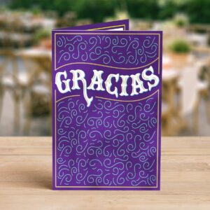 Designer Greetings Pensamientos Especiales, Spanish Thank You Cards, “GRACIAS” Purple Pattern (6 Cards and Envelopes) – Perfect for Any Occasion