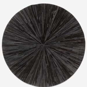 ELYSSIA DECOR HOME Premium Cowhide Leather Hand Made Stripes Patterned Round Area Rug - 10X10 ft - Black, Premium Hand Made House Carpet for Living Room, Bedroom, Entryway