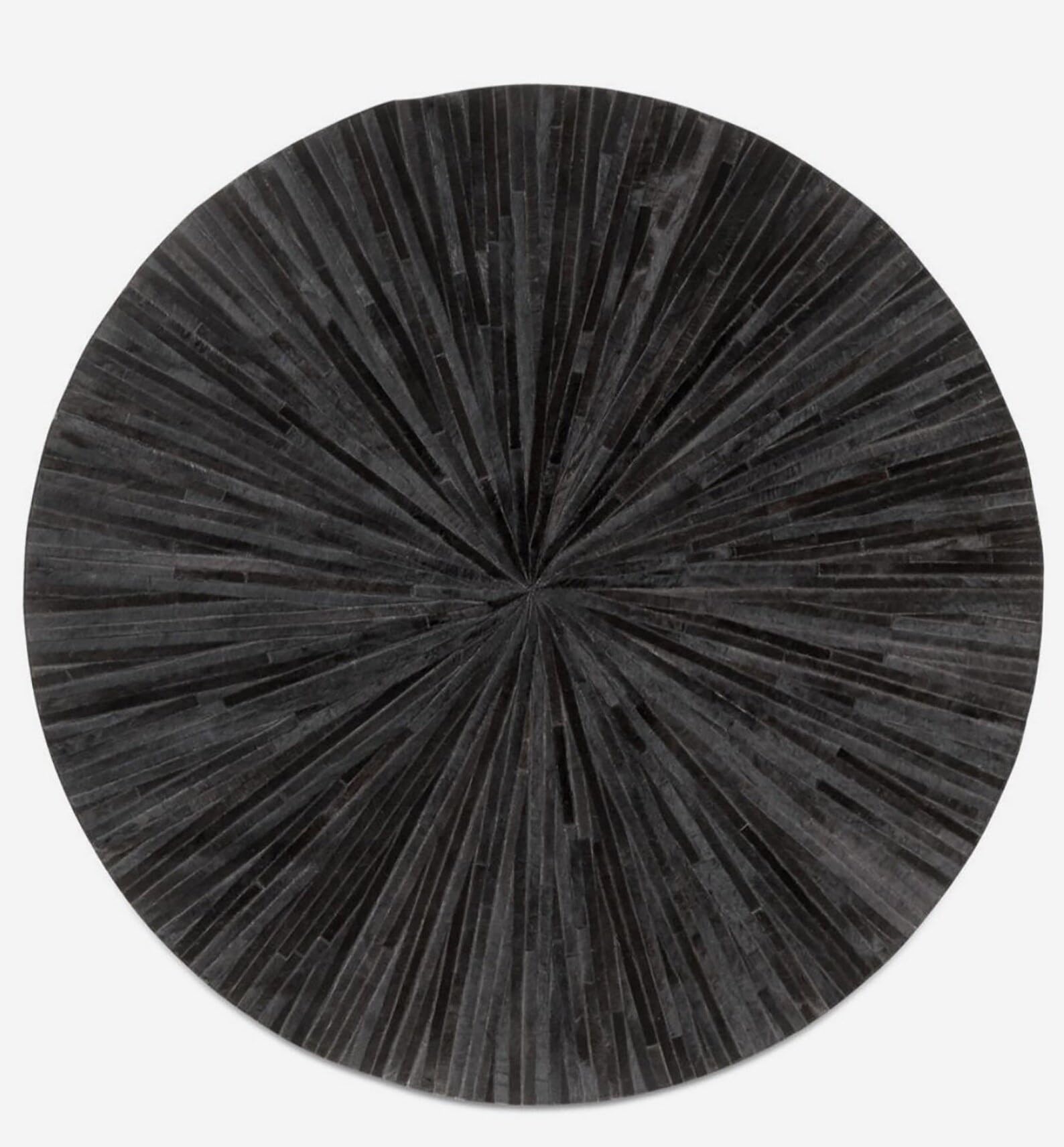 ELYSSIA DECOR HOME Premium Cowhide Leather Hand Made Stripes Patterned Round Area Rug - 10X10 ft - Black, Premium Hand Made House Carpet for Living Room, Bedroom, Entryway